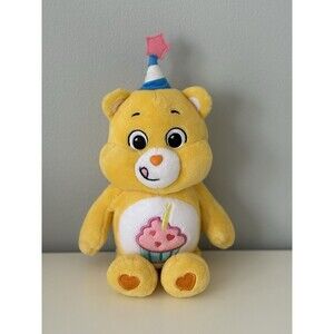 Care Bear Birthday Bear 2022 Plush 10” Yellow Birthday Hat Cupcake EUC